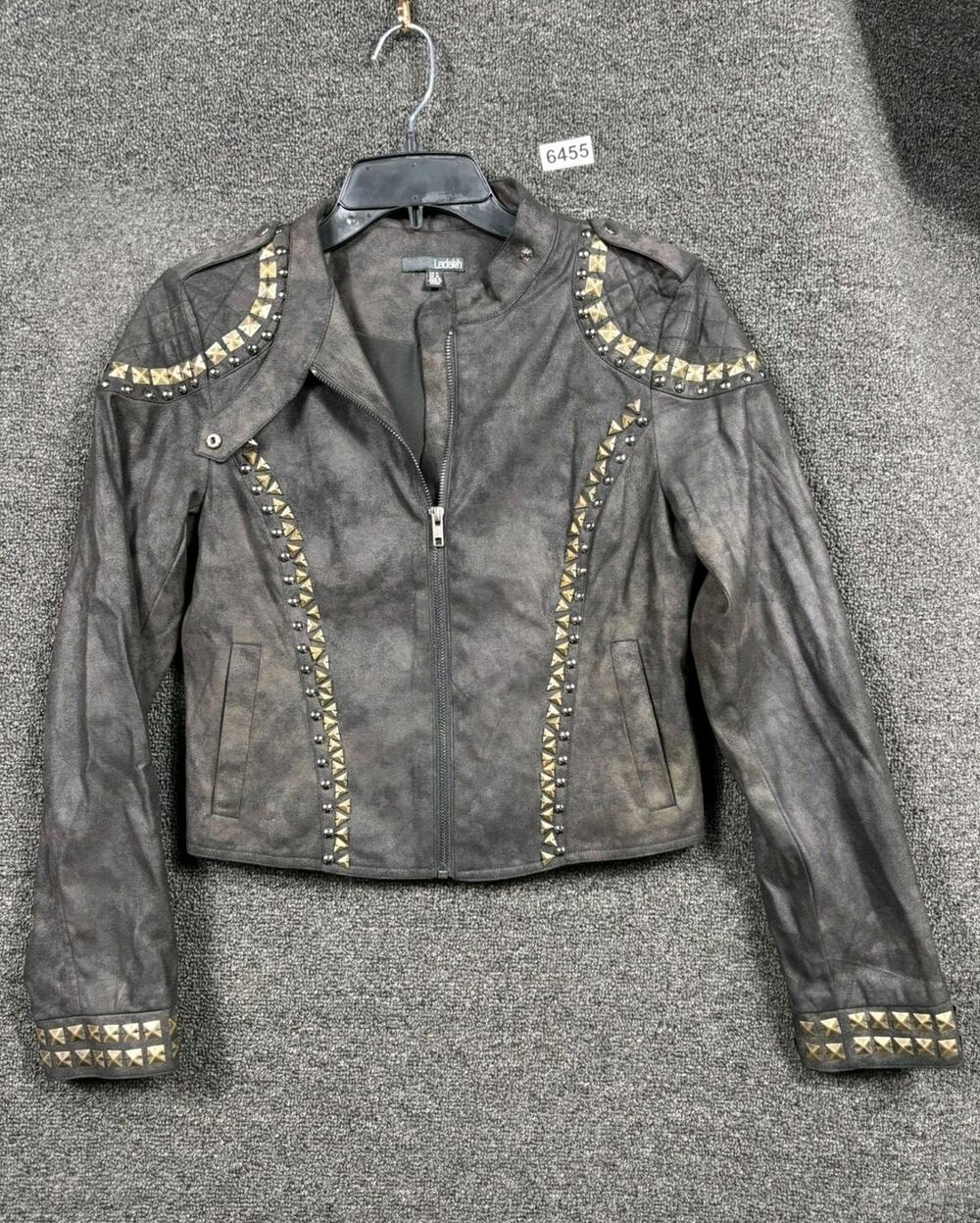 Ladakh Military Jacket Velvet Full Zip With Gold Studs Women's Size 4 Charcoal